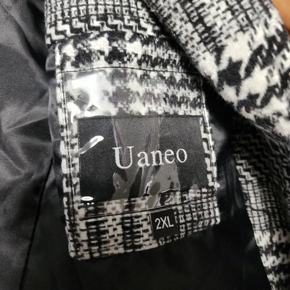 Uaneo Plaid Mid Length Single Breasted Coat Unisex Peacoat - Picture 5 of 6